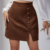 SOLID COLOR SUEDE SKIRT METAL BUTTON HIP SKIRT_CWAB4807