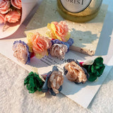 FABRIC FLOWER C SHAPED STUD EARRINGS FRESH STYLE_CWMM6183