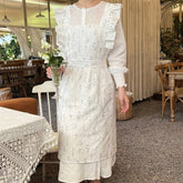 LINES COTTON AND LINEN PRINTED RUFFLED FLORAL APRON_CWMM5816