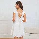 Waist Big Cake U Neck Backless Sexy Dress