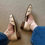 Vintage Leather Open Toe Chunky Heel Sandals