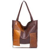 Women Rivet Contrast Splicing One Shoulder Handbag_Cwab0564