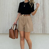 Solid Color Loose Straight Leg Slacks