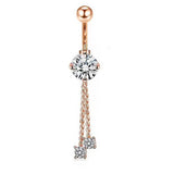 LONG CHAIN CZ BELLY RING WITH COPPER PIERCING_CWMM9232