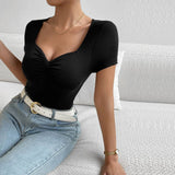 V-Neck, Slimming And Elegant Knitted T-Shirt