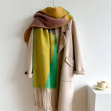 GEOMETRIC FRINGE WOOL SCARF THICK COLORBLOCK SHAWL_CWASC0978