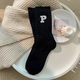 AUTUMN AND WINTER WARM LETTER P MID TUBE SOCKS_CWMS1059