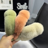 FUZZY BUNNY FUR HAIR CLAW LARGE LAZY STYLE CLIP_CWAHA3323