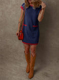 Womens Colorblock Pocket Sleeve Mini Dress