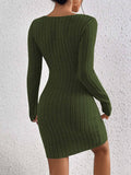 V-Neck Slim-Fit Dress With Hips And Long Sleeves