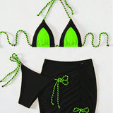 FLUORESCENT BIKINI SET SEXY COLOR BLOCK SWIMSUIT_CWMW0196