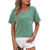 V-Neck Twist Strip Short Sleeve Loose T-Shirt