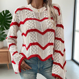 Wavy Flared Long-Sleeved Hollowed-Out Sweater