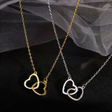Cold Wind Design Feeling Double Ring Heart Clavicle Chain