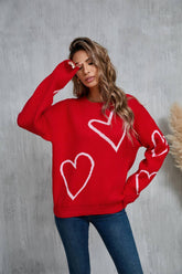 Valentines Day Color Contrast Heart Pullover Sweater