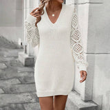 Solid Color Cut-Out V-Neck Sweater Dress