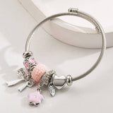 SILVER STEEL BRACELET WITH BOW FLOWER CHARMS_CWMM8613