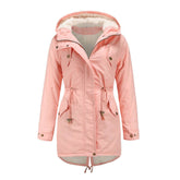 Solid Color Hooded Parka Thick Fleece Jacket