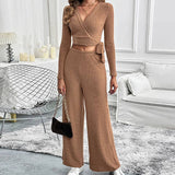 Solid Color Texture Basic Ladies Two-Piece Set