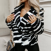 Zebra-Print Blazer Hairy-Cropped Zipper Collar