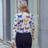 Womens Sexy Mesh Butterfly Long Sleeve Top