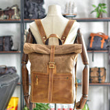 Vintage Waxed Canvas Leather Backpack For Men_Cwab5540