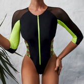 MESH HOLLOW LONG SLEEVE ZIPPER ONE PIECE SWIMSUIT_CWMW0310