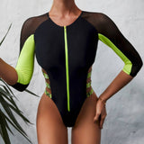 MESH HOLLOW LONG SLEEVE ZIPPER ONE PIECE SWIMSUIT_CWMW0310