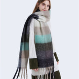 OLORFUL MOHAIR CHECKERED SCARF THICK WRAP_CWASC0167