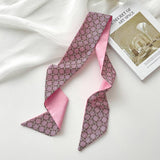 PINK FLORAL SKINNY SCARF HAIR TIE BAG RIBBON_CWASC0708