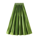 SLIMMING SHINY HIGH WAIST PLEATED MIDI SKIRT_CWBMS0329