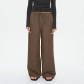 Stretched-Waist Drawstring Straight-Leg Trousers