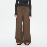 Stretched-Waist Drawstring Straight-Leg Trousers