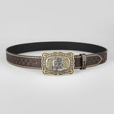 Western Leather Belt With Bull Head Buckle Rivet _Cwabe0415