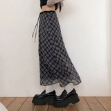 White Gauze Plaid Tall Waist Long Skirts
