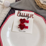 Velvet Bow Heart Clips Kids Sweet Style_Cwaha08369