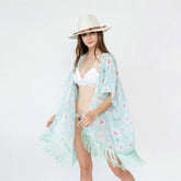 TASSEL FLORAL PRINT OPEN FRONT KIMONO CARDIGAN_CWASC0793