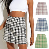 RETRO CHECKERED A LINE SHORT WOOLEN SKIRT_CWBSS0393