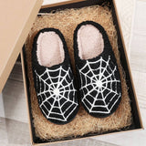 HALLOWEEN SPIDER WEB EMBROIDERED COTTON SLIPPERS_CWSHS0757