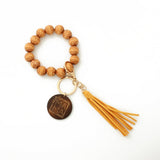 LEOPARD PATTERN WOODEN BEAD BRACELET KEYCHAIN_CWAJE0668