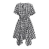 V-Neck Plaid Irregular Dress