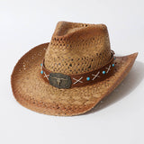 Vintage Hollow Out Straw Cowboy Beach Hat_Cwah3656