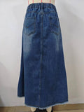 Washed Denim Skirt With Raw Hem Midi