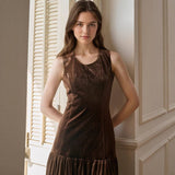 Solid-Color Pleated Skirt Sleeveless Dress