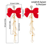 RED BOW EARRINGS WITH PEARL TASSELS_CWAJE1138
