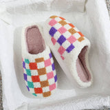 COLORFUL PLAID PRINT EMBROIDERED COTTON SLIPPERS_CWSHS0867