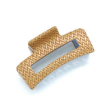 NATURAL WOVEN PU LEATHER SQUARE HAIR CLAW_CWAHA6371