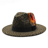 Tweed Hat Leopard Print Top Hat Wide Brim Jazz Hat_Cwah2580