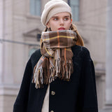 Womens Double Face Plaid Scarf Winter Warmth