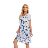 V-Neck Floral Print Short-Sleeved Dress